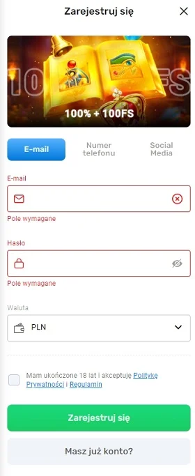 Formularz rejestracji w SpinBounty casino